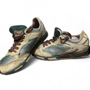 Diesel Green and Tan Sneakers with Mesh Design